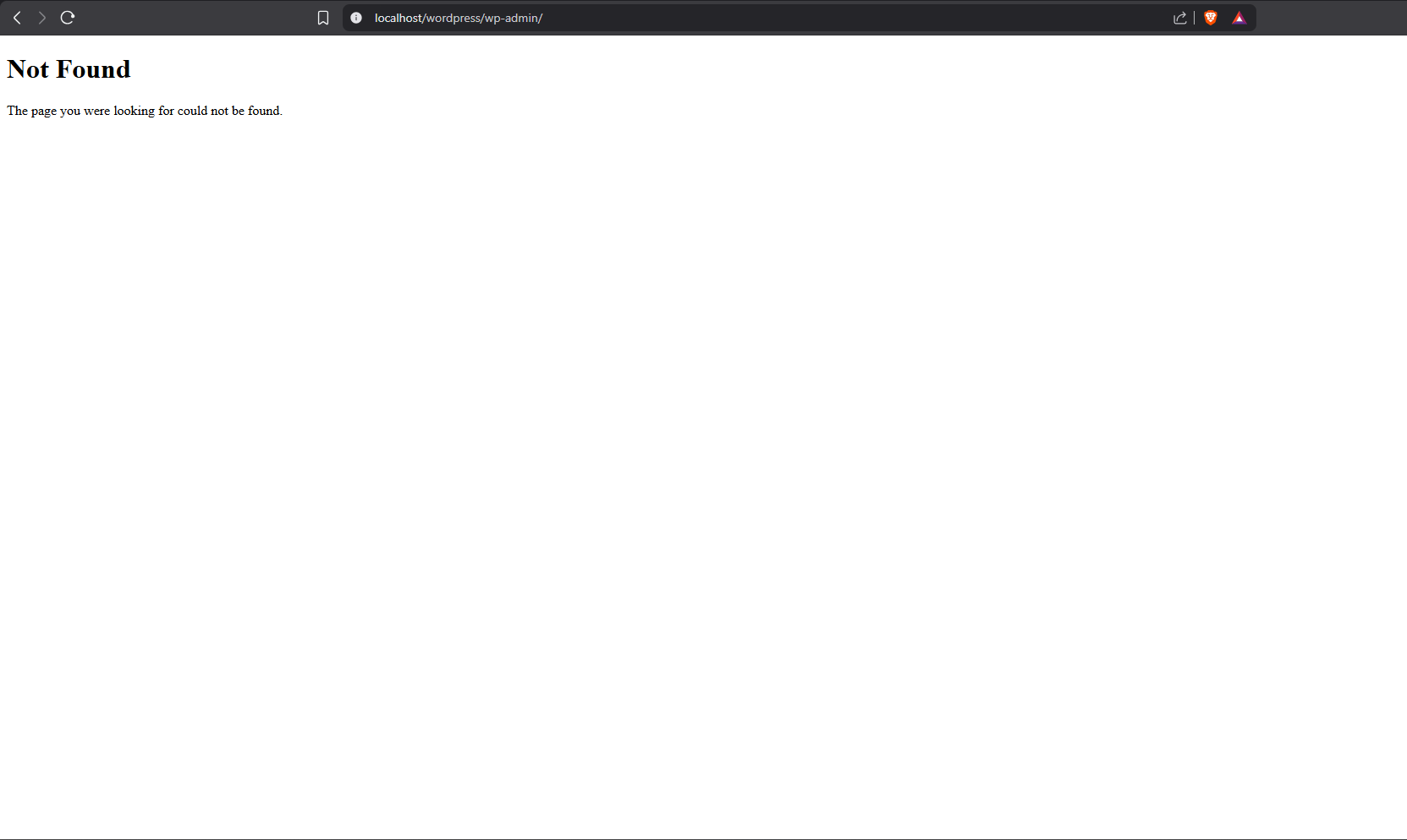 Blocked default WordPress admin path returning a not found page.