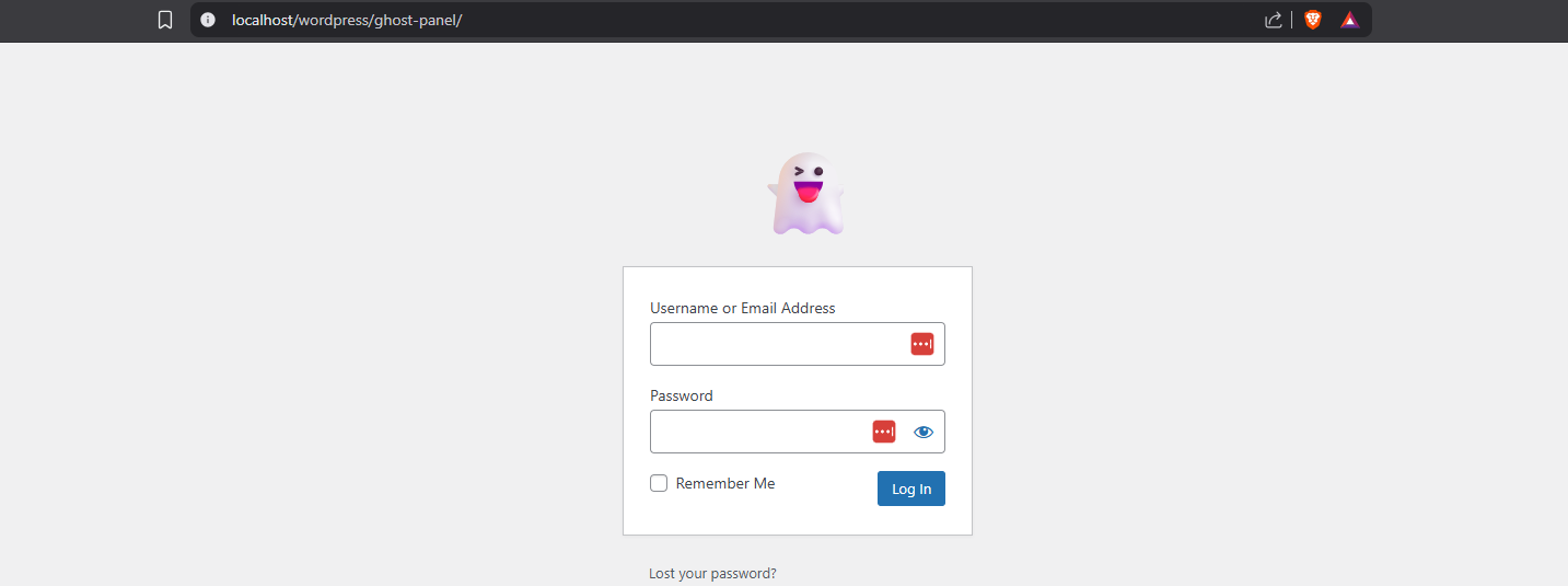 Custom login screen on the private GhostAdmin slug.